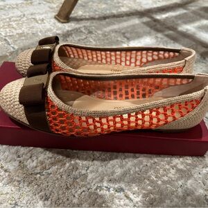 Salvatore Ferragamo Beige and Orange Flats
